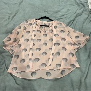 Ann Taylor sea shell tie neck blouse